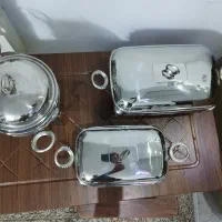 ست سوفله خوری استیل نگین دار با پیرکس + یک سینی