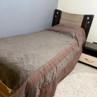 تخت خواب یکنفره همراه باتختی و لوستر فلزی