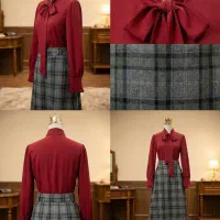 شومیز یقه کرواتی دامن چهارخانه کشمیر