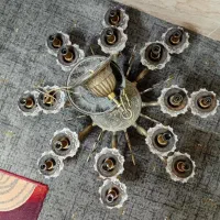 لوستر ۸ شاخه دوبل برنجی با لاله بسیار مرغوب