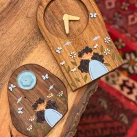 ساعت و جا شمعی چوبی با نقاشی های متفاوت