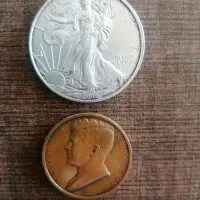 سکه لیبرتی نقره وسکه برونزی جان اف کندی
