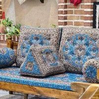 سرویس پشتی ترمه رنگ آبی فیروزه ای گل ریز