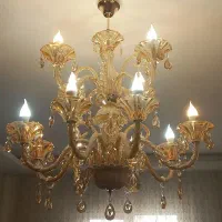 لوستر کریستالی ۱۶ شاخه ۲ طبقه رنگ شامپاینی