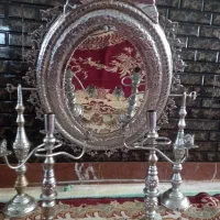 آینه وشمعدان برنز سفید