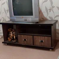 تلوزیون ۲۱ اینچ ال جی سالم  همراه با میز چوبی شیک