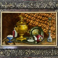 تابلو فرش تبریز آنتیک سماور و تصویر ناصرالدین شاه|تابلو فرش|تهران, مجیدیه|دیوار
