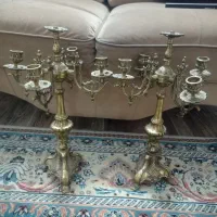 دوتا شمعدان برنجی سنگین قدیمی آنتیک مناسب جهیزیه|کلکسیون اشیاء عتیقه|گرگان, |دیوار