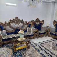 مبل سلطنتی ورق طلا با پارچه ترک ۹نفره درحد نو|مبلمان خانگی و میز عسلی|شهریار, شهرک وائین|دیوار