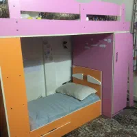 تخت دو طبقه بامیز تحریر و کتابخانه و کمد لباس|تخت و سرویس خواب|تهران, شارق|دیوار