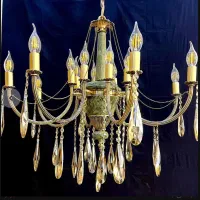 لوستر سنگی باترکیبی از برنز وزنجیروکریستال درجه یک|لوستر و چراغ آویز|کرمانشاه, |دیوار