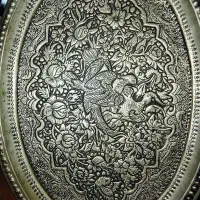 سینی مسی نخودی قاجارباقلم فوق زیبای پهلوی و2ظرف مس|کلکسیون اشیاء عتیقه|زنجان, |دیوار