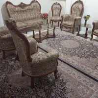 مبل استیل۸نفره همراه باجلو مبلی وعسلی ویترین چوبی