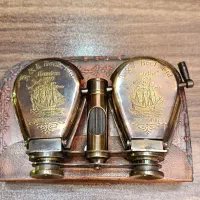 دوربین برنزی آنتیک کلکسیونی تاریخدار باکیف چرمی