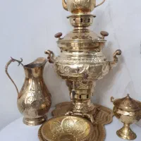 سماور زغالی برنجی با سرویس|سماور، چای‌ساز، قهوه‌ساز|باغستان, |دیوار