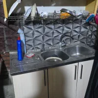 سینک دولگنه همراه پایه کابینتی و شیراستیل و ابچکان