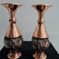 جفت گلدان مسی الماس تراش/ کار دست استاد