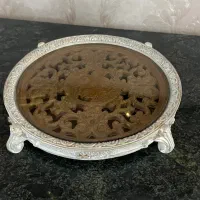 زیر گلدانی پلی استر گرد کرمی