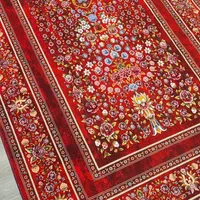 فرش ابریشمی طرح دستباف قم باغ گل قرمز