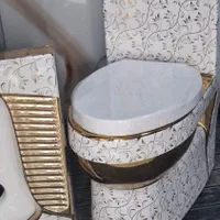 توالت فرنگی روشویی دستشویی سفید طلایی