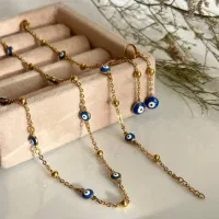 ست دستبند،گردنبند و گوشواره چشم نظر استیل زنانه