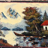 فرش کاشان طرح منظره + جاکفشی آیینه دار