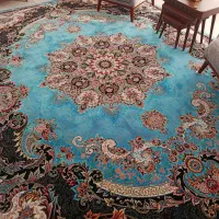 دو عدد فرش 1200 شونه دستبافت گونه فیروزه ای