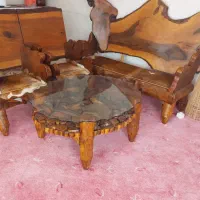 مبل سنتی چوبی گردو چرم بز