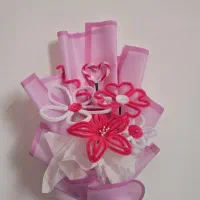 دسته گل سفید صورتی مخملی