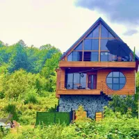 اجاره شبانه کلبه سویسی استخر جکوزی جنگلی