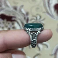 فروش انگشتر نگین سبز عقیق نقره با رکاب یا رضا