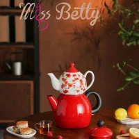 ست کتری قوری لعابی طرح تایلندی میس بتی miss betty