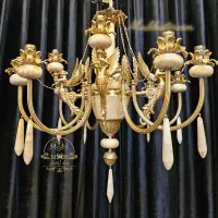 لوستر کلاسیک 12 شاخه فرشته برنج و سنگ|لوستر و چراغ آویز|تهران, کیانشهر|دیوار