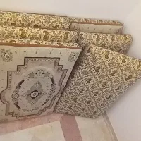 پشتی گُل برجسته ترمه ۶ عدد+یک قالیچه