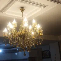 لوستر تمام برنجی اصل 16شعله با 16عدد لامپ در حد نو|لوستر و چراغ آویز|نسیم‌شهر, |دیوار