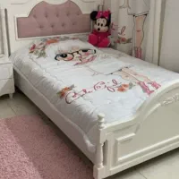 پرده طرحدار کتان هازان دخترانه بهمراه روتختی