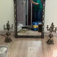 آینه و شمعذان برنجی درحد نو