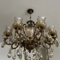 لوستر ۸ شاخه برنز سنگین بهمراه ۲ عدد دیوارکوب