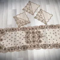 رانر سرمه دوزی رنگ کرم شیری