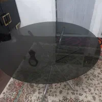 میز پایه استیل تاشو با شیشه گرد ۱۰ میل