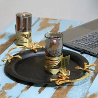 سینی گرد مشکی طلایی