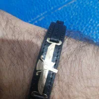 دستبند چرم با پلاک طلا
