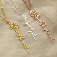 گردنبند طلا طرح گل با اسم دلخواه