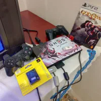 PS2 فلشخور و سی‌دی‌خور و فلش 64 و ۲دسته و تلویزیون