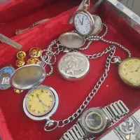 قاشق و چنگال نقره .ساعت جیبی . قفل عتیقه