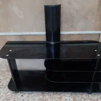 میز تلویزیون شیشه مشکی استیل مدرن