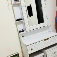 سرویس خواب کامل MDF سفید تخت، میز آرایش و صندلی|تخت و سرویس خواب|شاهدشهر, |دیوار