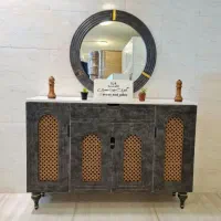ست آینه کنسول حصیری با روکش وکیوم