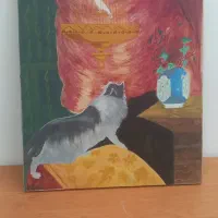 تابلو تصویر گربه هنر نقاشی دست
