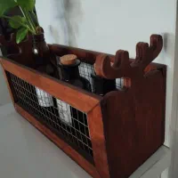 استند چوبی با بانکه های شیشه ای و گلدان دکوری|صنایع دستی و سایر لوازم تزئینی|میانه, |دیوار